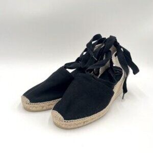 Toni Pons Valencia Black Linen Wedge Espadrille, size 39 (8.5)